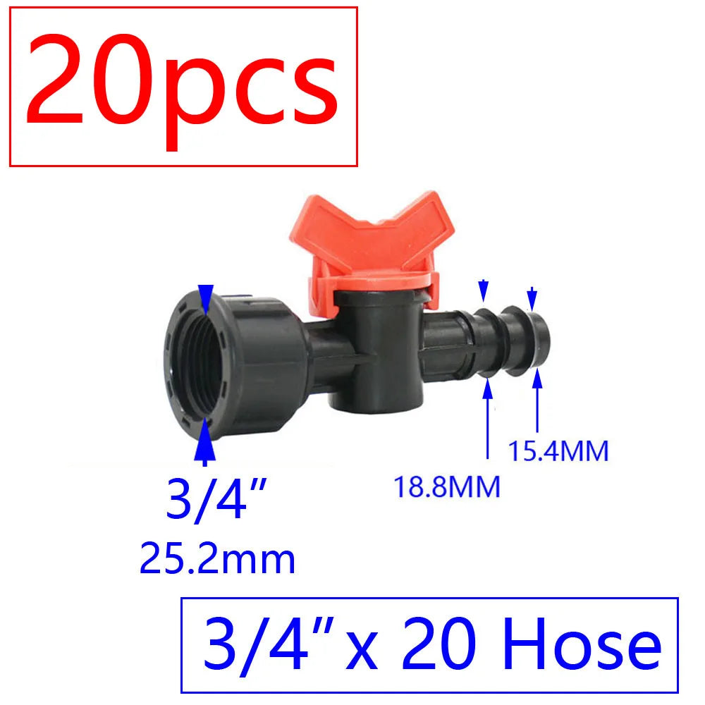 20pcs Drip Irrigation Mini Valve 4/7 3/8/10/12/16/20 /25mm Pipe Garden Tap 1/2" 3/4" Male Thread Water Hose Barb Connector