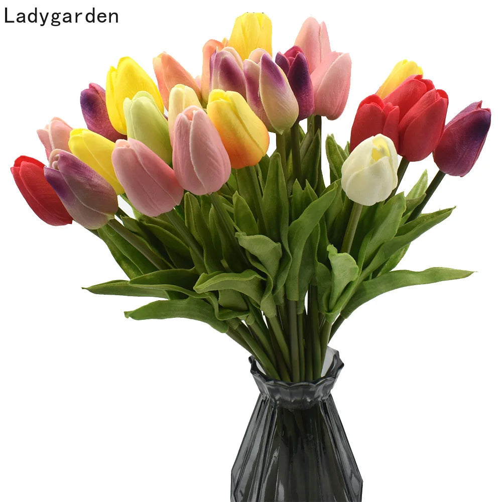 10PCS Real Touch Artificial Tulip Bouquet – Fake Flowers for Wedding & Home Décor