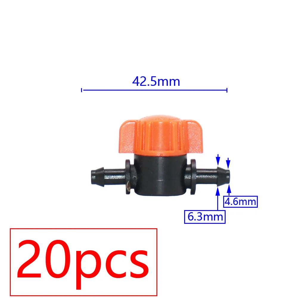 20pcs Drip Irrigation Mini Valve 4/7 3/8/10/12/16/20 /25mm Pipe Garden Tap 1/2" 3/4" Male Thread Water Hose Barb Connector