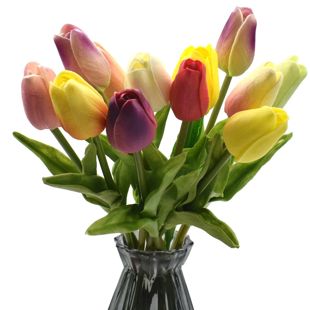 10PCS Real Touch Artificial Tulip Bouquet – Fake Flowers for Wedding & Home Décor