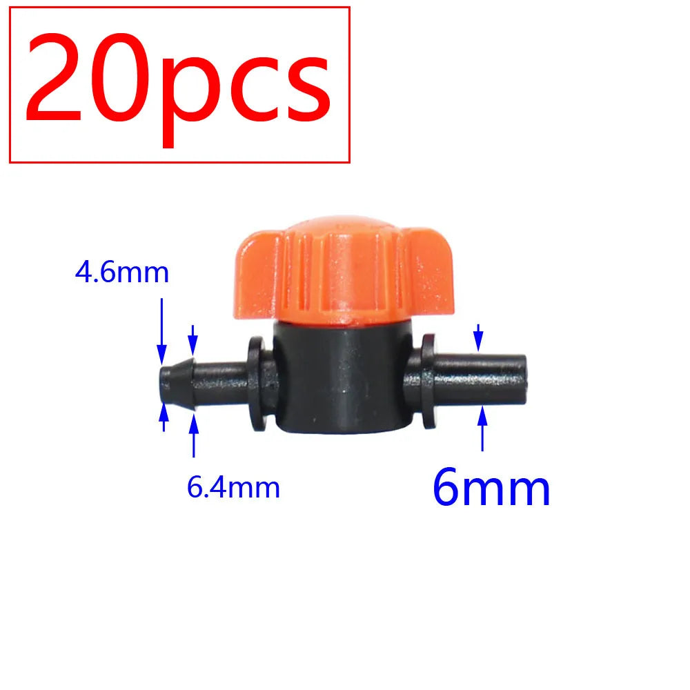 20pcs Drip Irrigation Mini Valve 4/7 3/8/10/12/16/20 /25mm Pipe Garden Tap 1/2" 3/4" Male Thread Water Hose Barb Connector