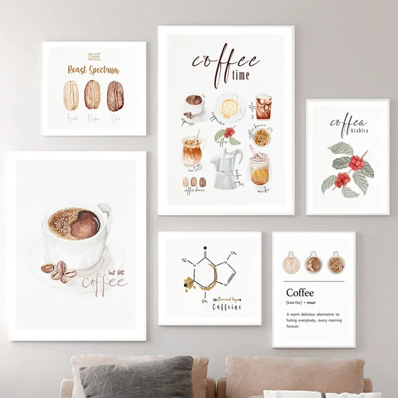 Elegant Coffee Caffeine Cocoa Cup Nordic Posters Wall Art Canvas Painting Wall Pictures for Kitchen Surrealism Decor