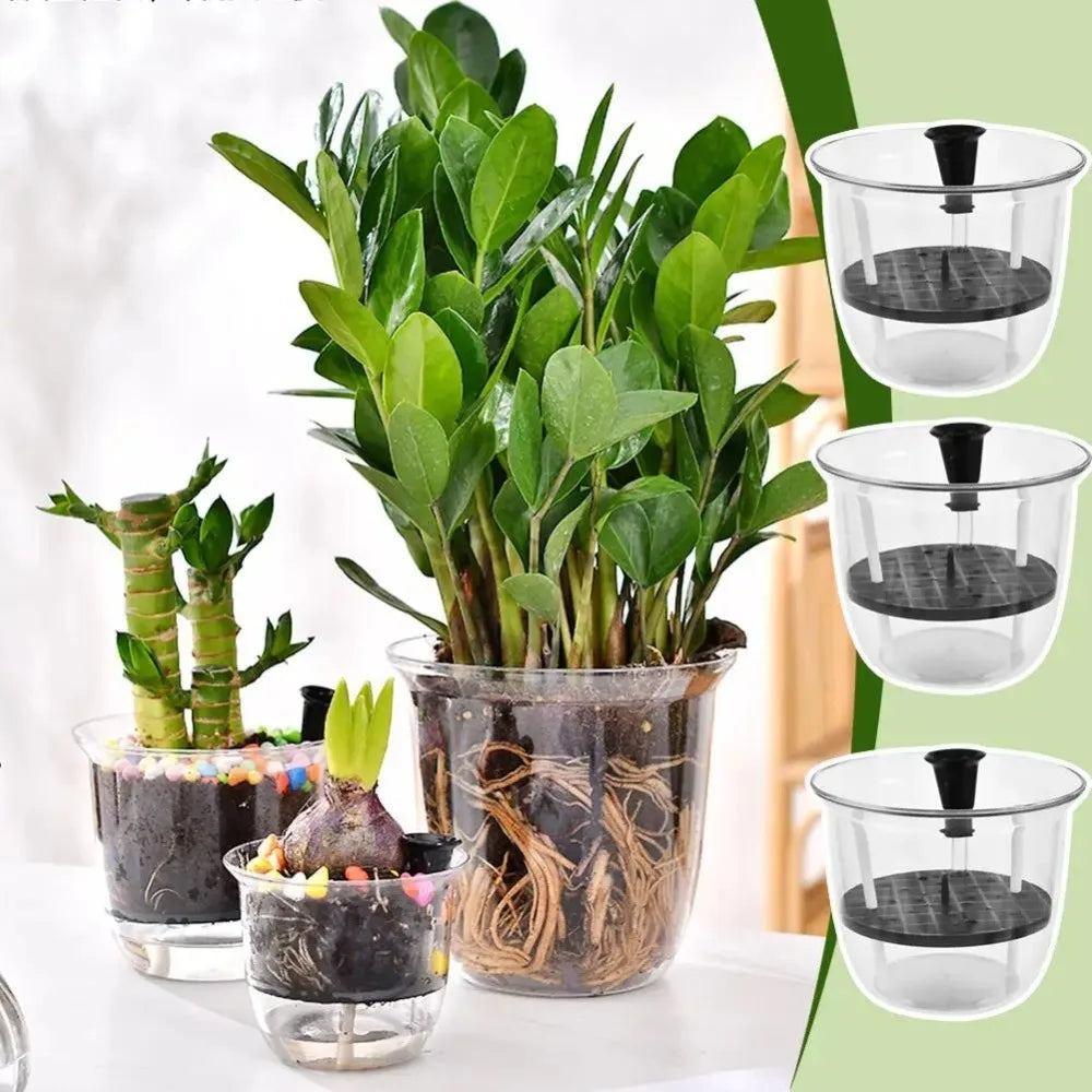1pcs Transparent Self Watering Plant Pot Double Layer Plastic Flowerpot Automatic Water Absorption Self Watering Planter Pot
