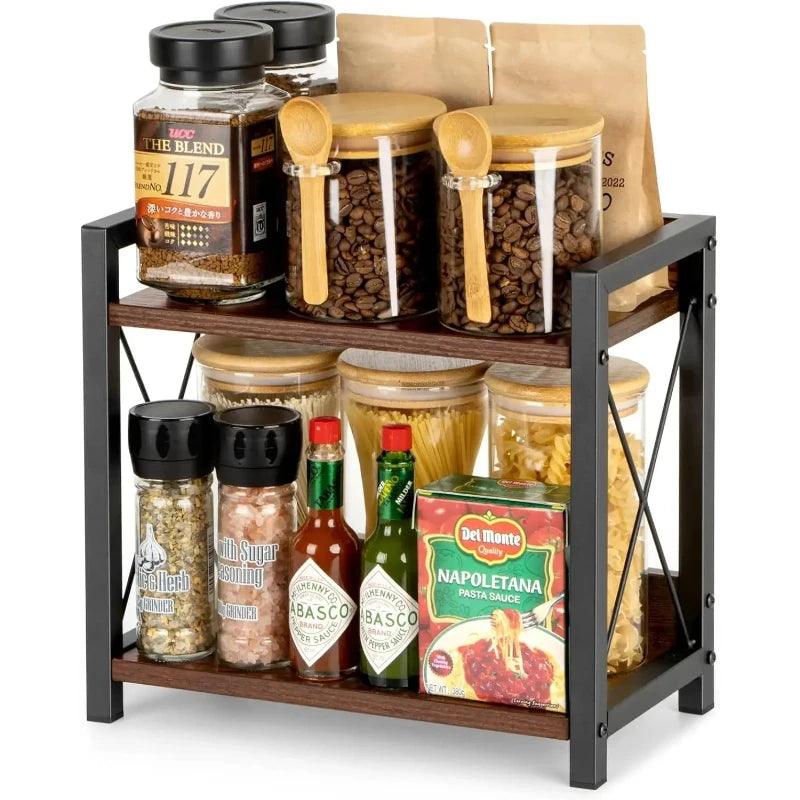 Counter Coffee Bar Organizer, Coffee Station Organizer for Countertop, Wooden Kitchen Counter Organizer