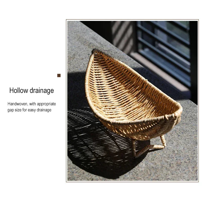 1PC Imitation Rattan Fruit Basket Creative Plastic Sundry Storage Basket Hand-Woven Storage Box Home Kitchen Storage Supplies