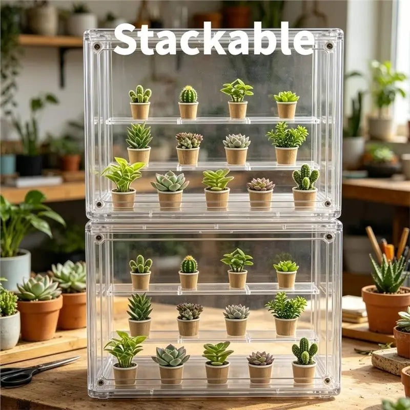 ABMR-Mini Greenhouse Indoor, Clear Small Green House With Magnetic Door,Stackable Succulentseed Starting Observation Station