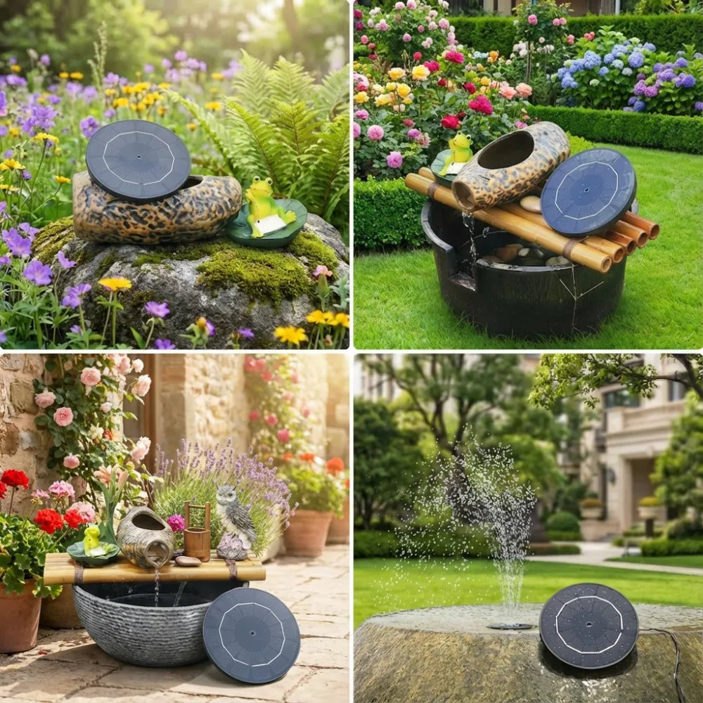 Solar Fountain Pump,DIY Water Fountain Kit,with Multiple Nozzles 9.8ft Cord&3 Bracket Stable Floating,DIY Garden Pond Bird Bath