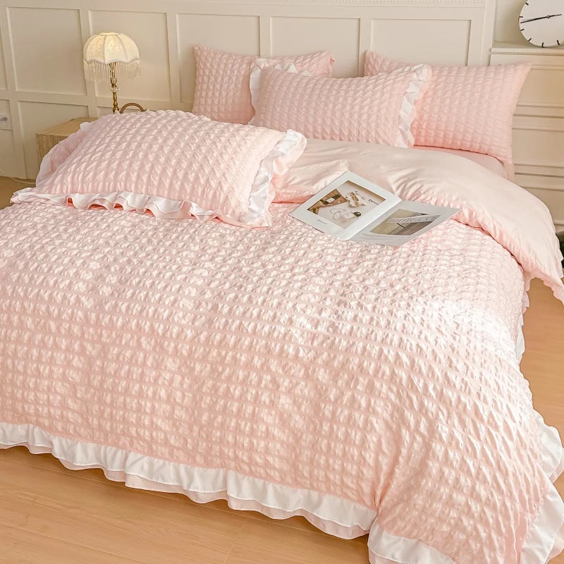 3 Piece seersucker duvet cover Set , comfortable Bedding Set Bedspread for All Season