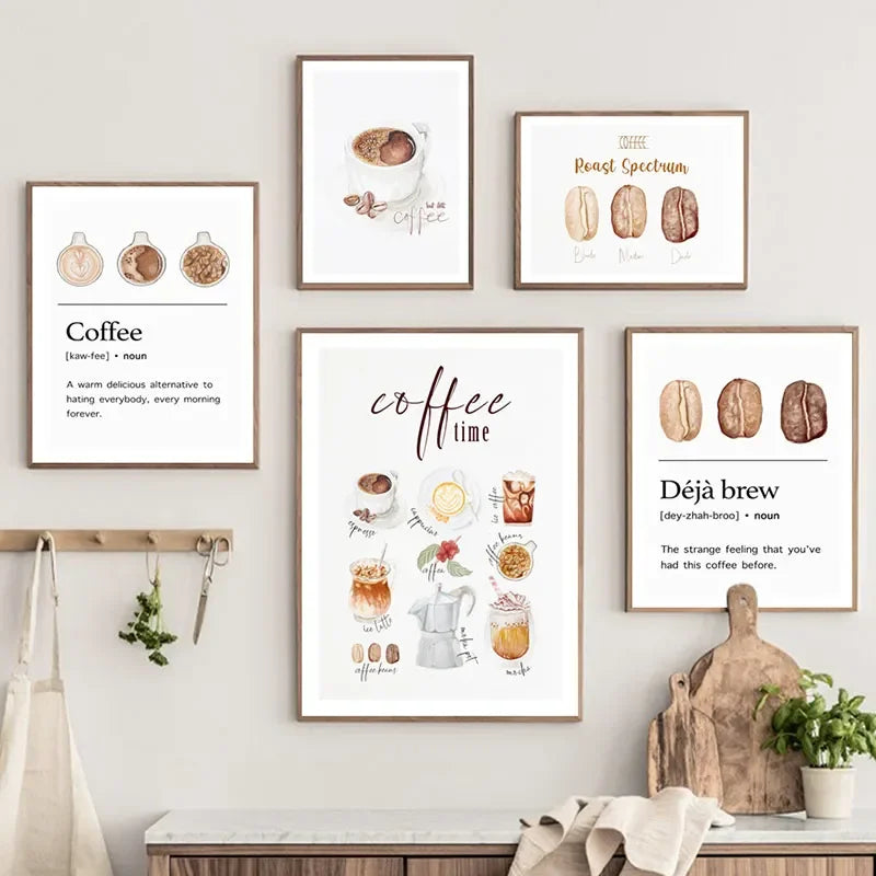 Elegant Coffee Caffeine Cocoa Cup Nordic Posters Wall Art Canvas Painting Wall Pictures for Kitchen Surrealism Decor
