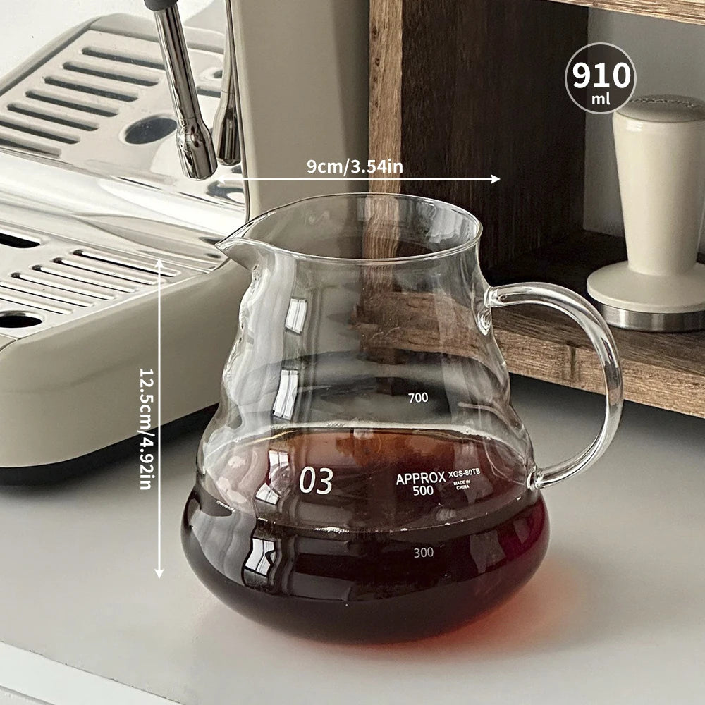 Heat Resistant Glass Coffee Server Cloud Pot V60 Espresso Coffee Maker Kettle Drip Carafe Sharing Pot 500ml 760ml 910ml