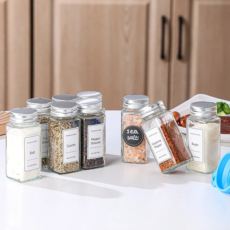 Transparent Storage Tank Glass Sealed Spice Jars Dispensing Bottles Storage Tool Square Spice Jar with Acacia Wood Lids