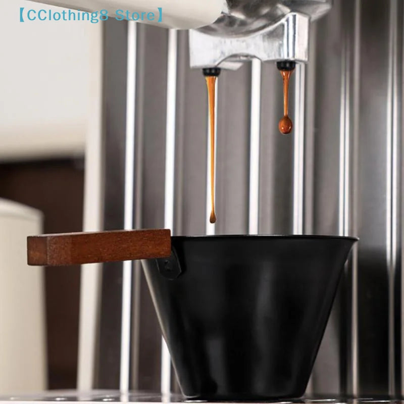 1PCS Walnut handle Italian espresso measuring cup, stainless steel with handle and scale, extraction cup, small milk cup, 100ml
