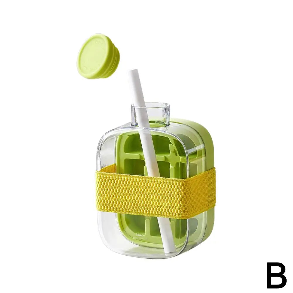 Summer Ice Cube Tray With Straw 2 in1 Ice Tray And Water Bottle For Ice Maker Silicone Ice Cube Portable Kettle Reusable Icecup