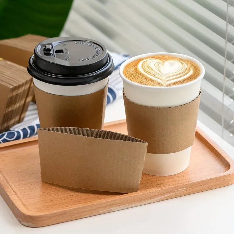 50PCS Disposable Cup Covers Kraft Paper Cup Covers Thermal Insulation Pads Hot Cold Drinks Home Party Restaurants Coffee Shops