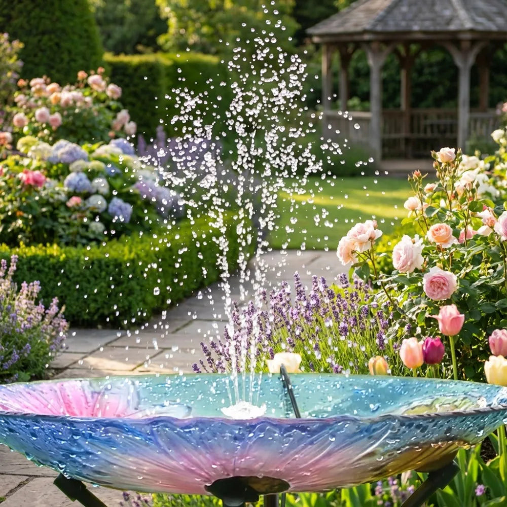 Solar Fountain Pump,DIY Water Fountain Kit,with Multiple Nozzles 9.8ft Cord&3 Bracket Stable Floating,DIY Garden Pond Bird Bath