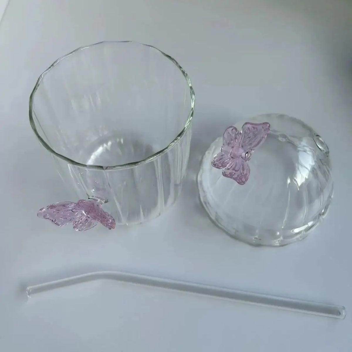 400ml Butterfly Glass Cup with Lid & Straw 🦋☕