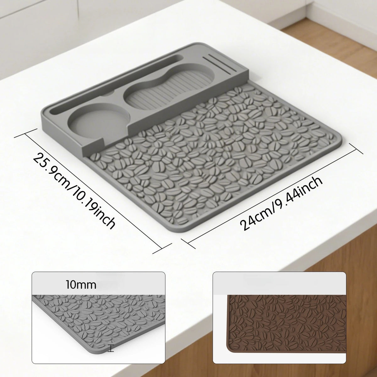 VIKAMA Silicone Coffee Mat Non-Slip Espresso Tamping Station Pad for Home Barista Tool Organizer, Heat Resistant & Waterproof