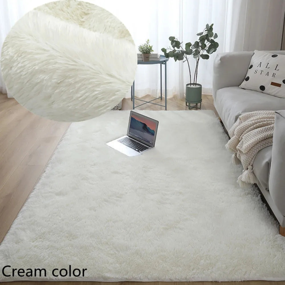 VIKAMA White Fluffy Carpet Living Room Decoration Thicken Bedroom Bedside Mats Non-slip Children&