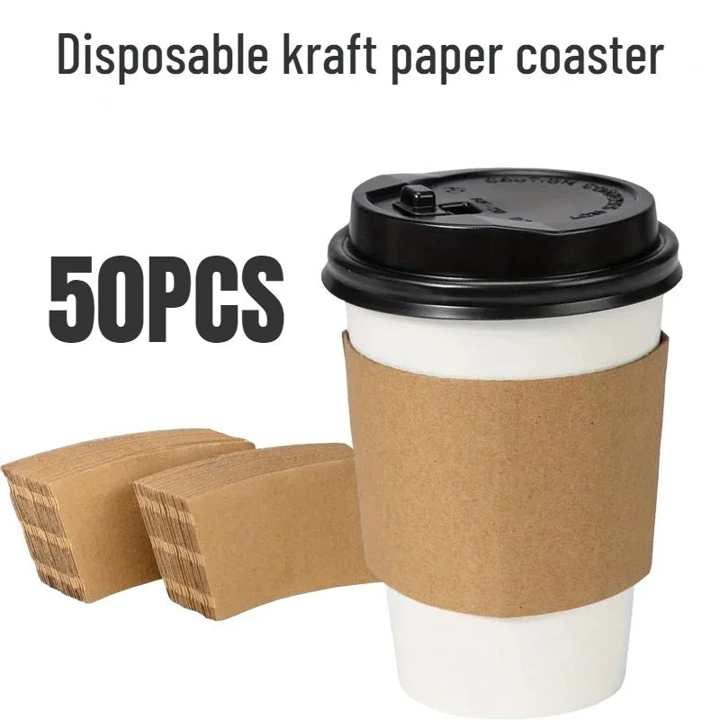 50PCS Disposable Cup Covers Kraft Paper Cup Covers Thermal Insulation Pads Hot Cold Drinks Home Party Restaurants Coffee Shops