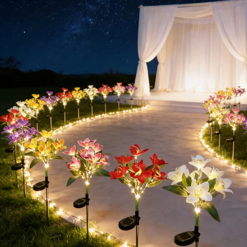 1pc 7-head Solar Artificial Orchid Flower Lawn Lights for Patio Yard Garden Wedding Christmas Decoration LED Solar Ground Lights