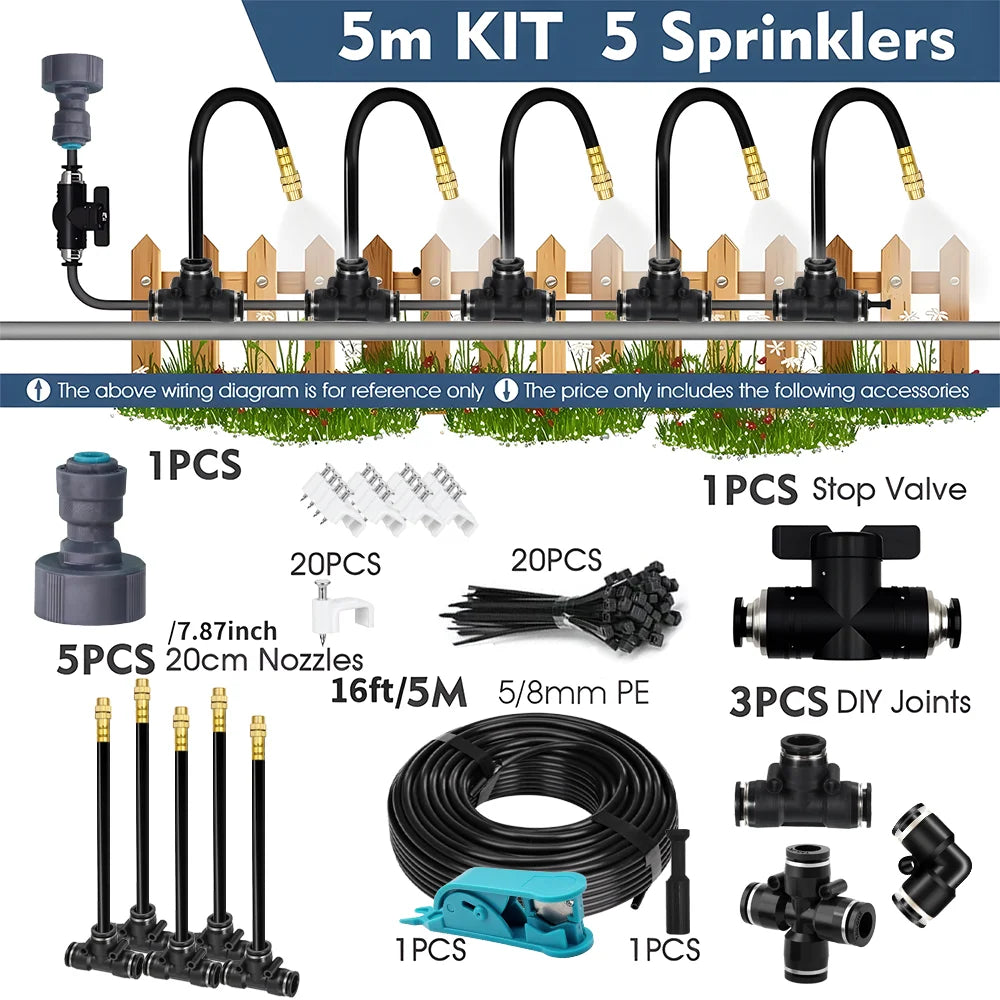 5-30m 1/4" 4/6mm Garden Misting Cooling System 360° Free-bend Misting Nozzle Adjustable Atomizer Sprayer Outdoor Watering Kits