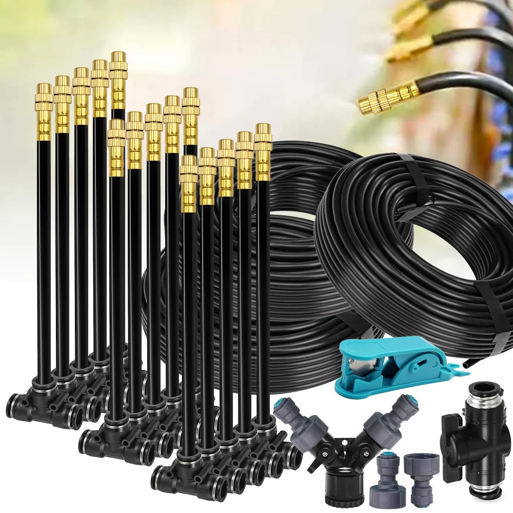 5-30m 1/4" 4/6mm Garden Misting Cooling System 360° Free-bend Misting Nozzle Adjustable Atomizer Sprayer Outdoor Watering Kits