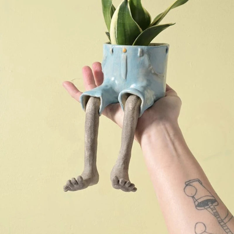 Novelty Sitting Legs Ceramic Planter Cute Dress Jeans Shaped Flower Pot Funny Ceramic Planter for Home Decor Creative Gift