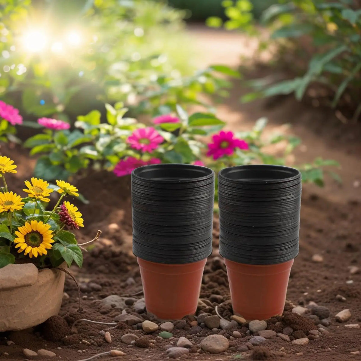 100pcs Two-Color Flower Pot Plastic Red And Black Pot Flower Pot Flowerpot Plastic Grow Box For Home Garden Plants Nursery