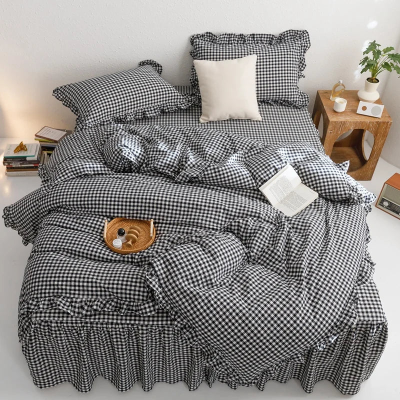3 Piece Sheet Set black plaid duvet cover Set , comfortable Bedding Set Bedspread for All Season