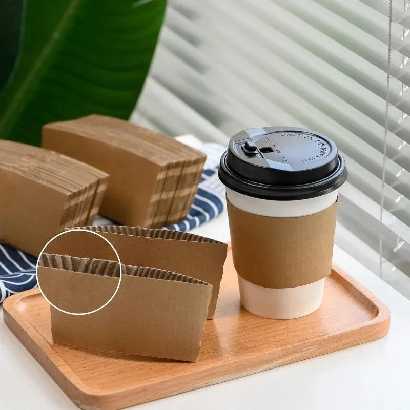 50PCS Disposable Cup Covers Kraft Paper Cup Covers Thermal Insulation Pads Hot Cold Drinks Home Party Restaurants Coffee Shops