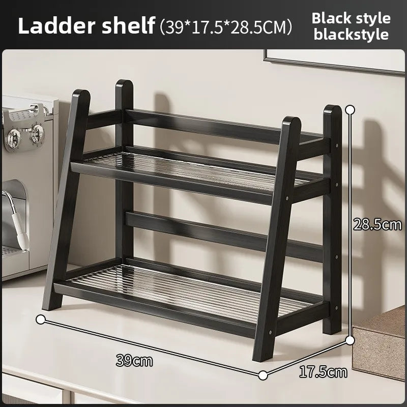 Multi Layer Natural Bamboo Desktop Cup Storage Rack Coffee Mug Tea Glass Organizer Kitchen Countertop Display Decor Shelf