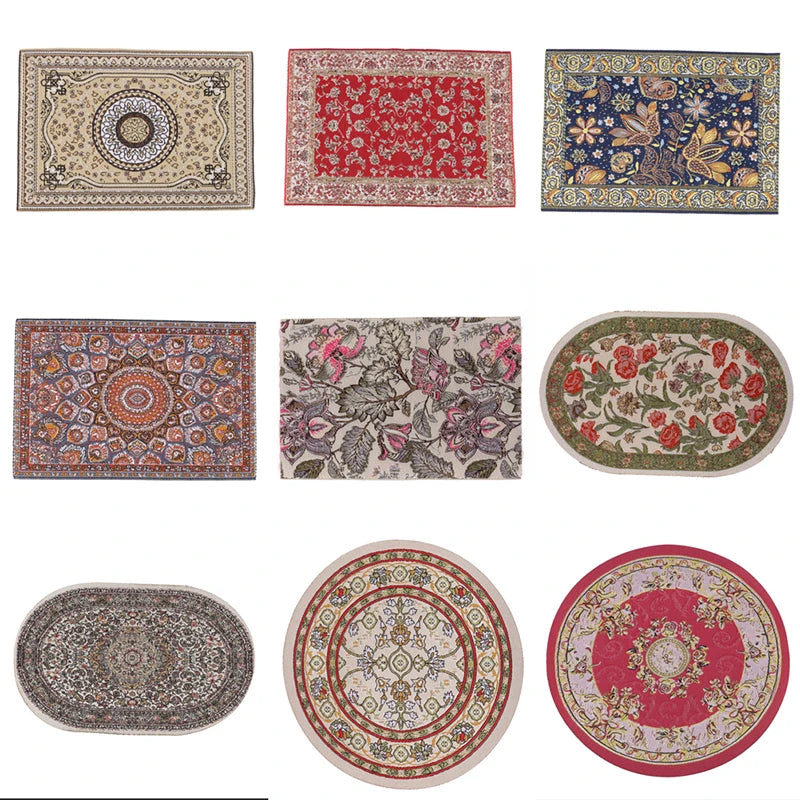 1Pc Turkish Style Toy Gift Dollhouse Miniature Floor Rug Cover Carpet Round Square Floor Mat DIY Model Bedroom Living Room Decor