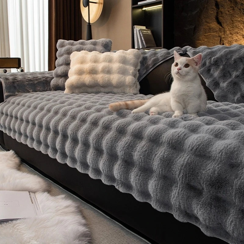 Thicken Imitation Rabbit Fur Plush Sofa Slipcover Non-slip Soft Sofa Towel Couch Cushion For Living Room Modern Home Decor
