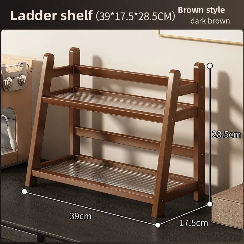 Multi Layer Natural Bamboo Desktop Cup Storage Rack Coffee Mug Tea Glass Organizer Kitchen Countertop Display Decor Shelf