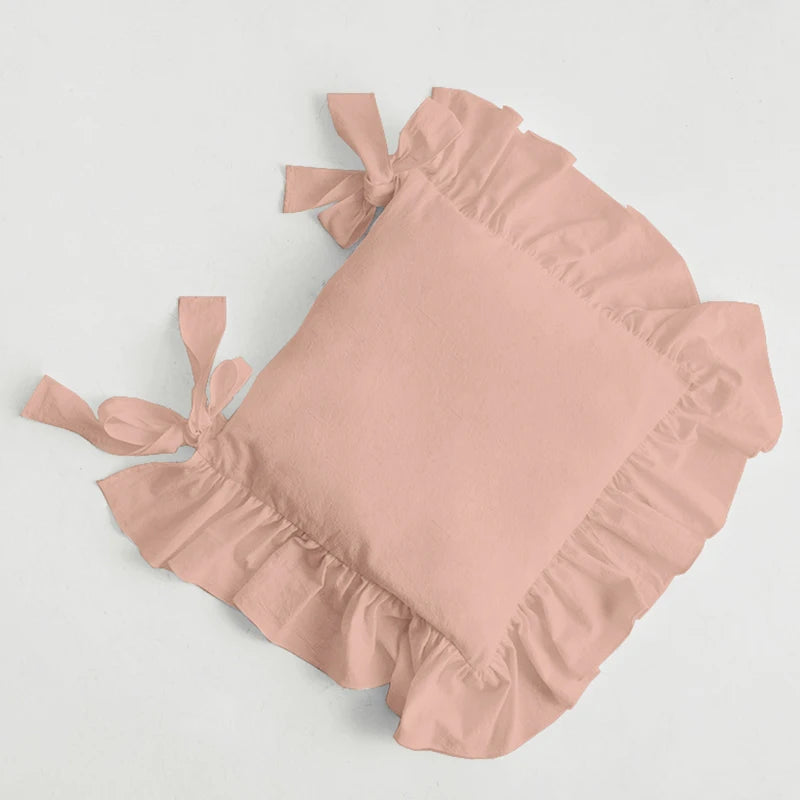 Ruffles Chair Cushion Cover, Flouncing Dining Chair Pad Decor, Customizable Princess Frill Cotton Housse De Coussin 40x40