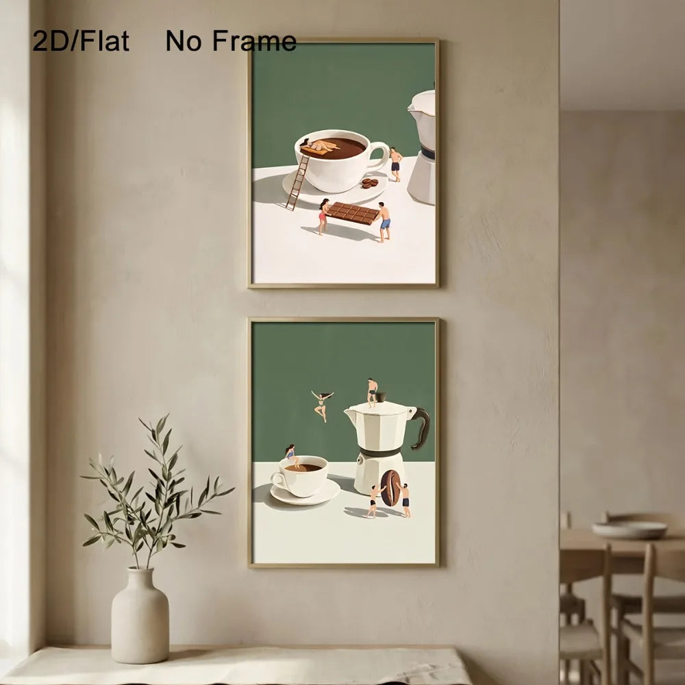 2pcs Frameless,Coffee Adventure Printing,Chocolate and Coffee,Espresso Wall Art,Fashion Kitchen Poster,Fun Gift for Coffee Lover