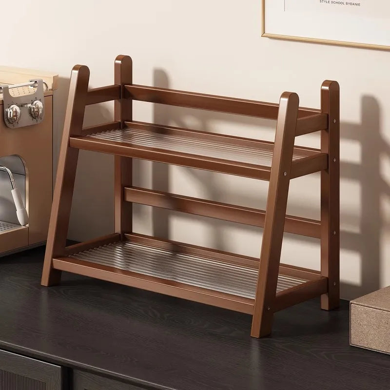 Multi Layer Natural Bamboo Desktop Cup Storage Rack Coffee Mug Tea Glass Organizer Kitchen Countertop Display Decor Shelf