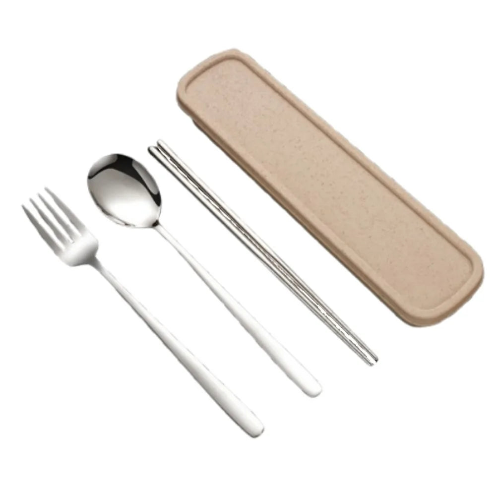 3-in-1 Stainless Steel Cutlery Set with Storage Box – Fork, Spoon & Chopsticks