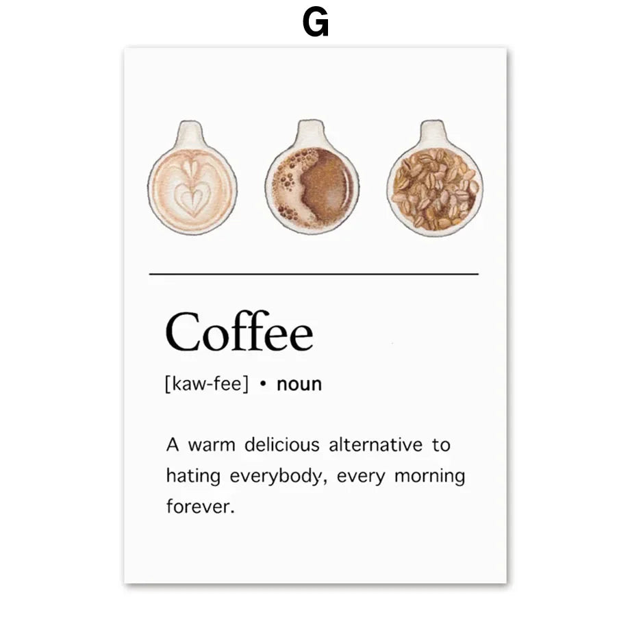 Elegant Coffee Caffeine Cocoa Cup Nordic Posters Wall Art Canvas Painting Wall Pictures for Kitchen Surrealism Decor