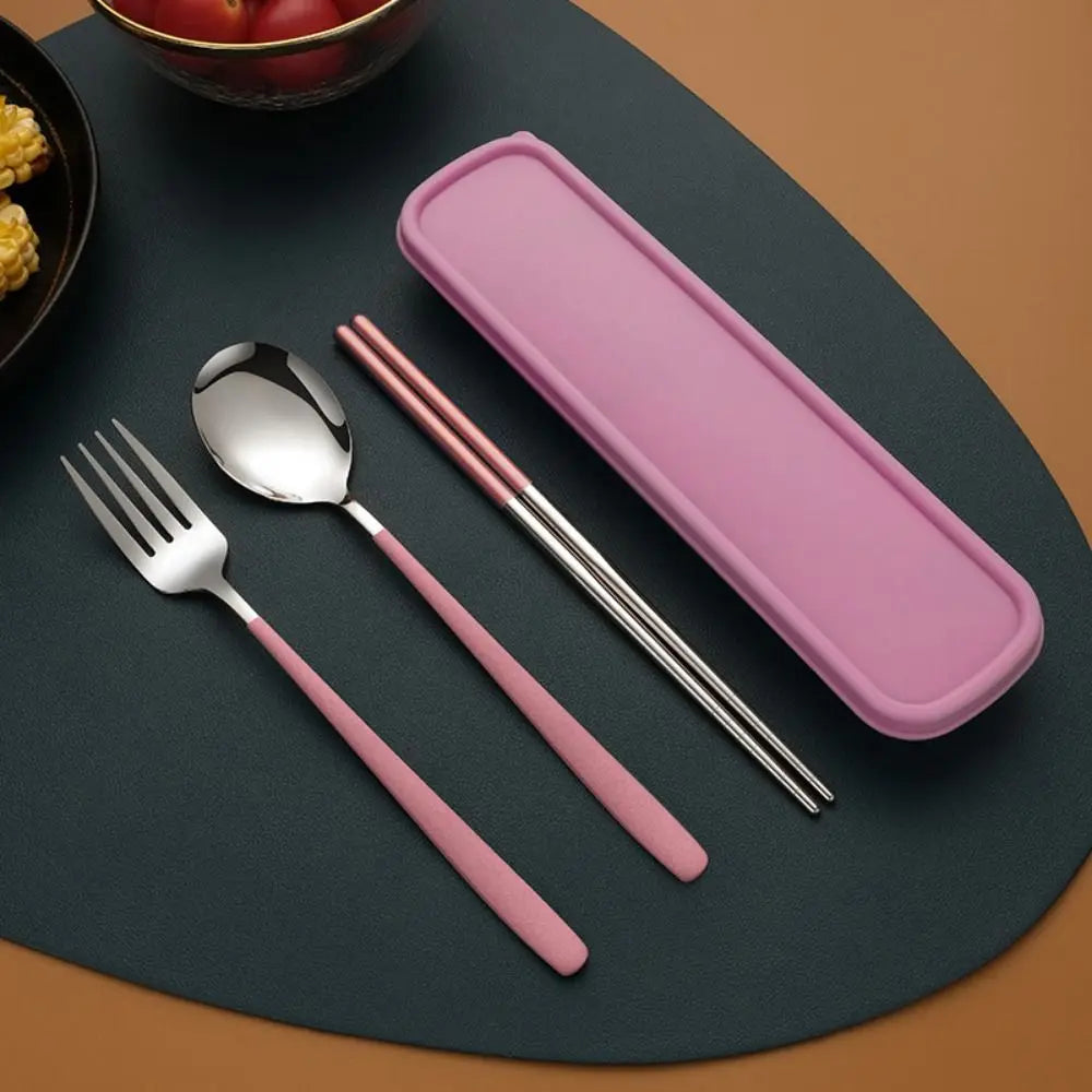 3-in-1 Stainless Steel Cutlery Set with Storage Box – Fork, Spoon & Chopsticks