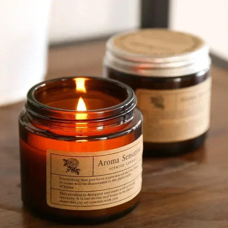 1pc Brown Glass Cup Aromatherapy Candle Smokeless Scented Candle Suitable for Home Decoration Birthday Valentine&