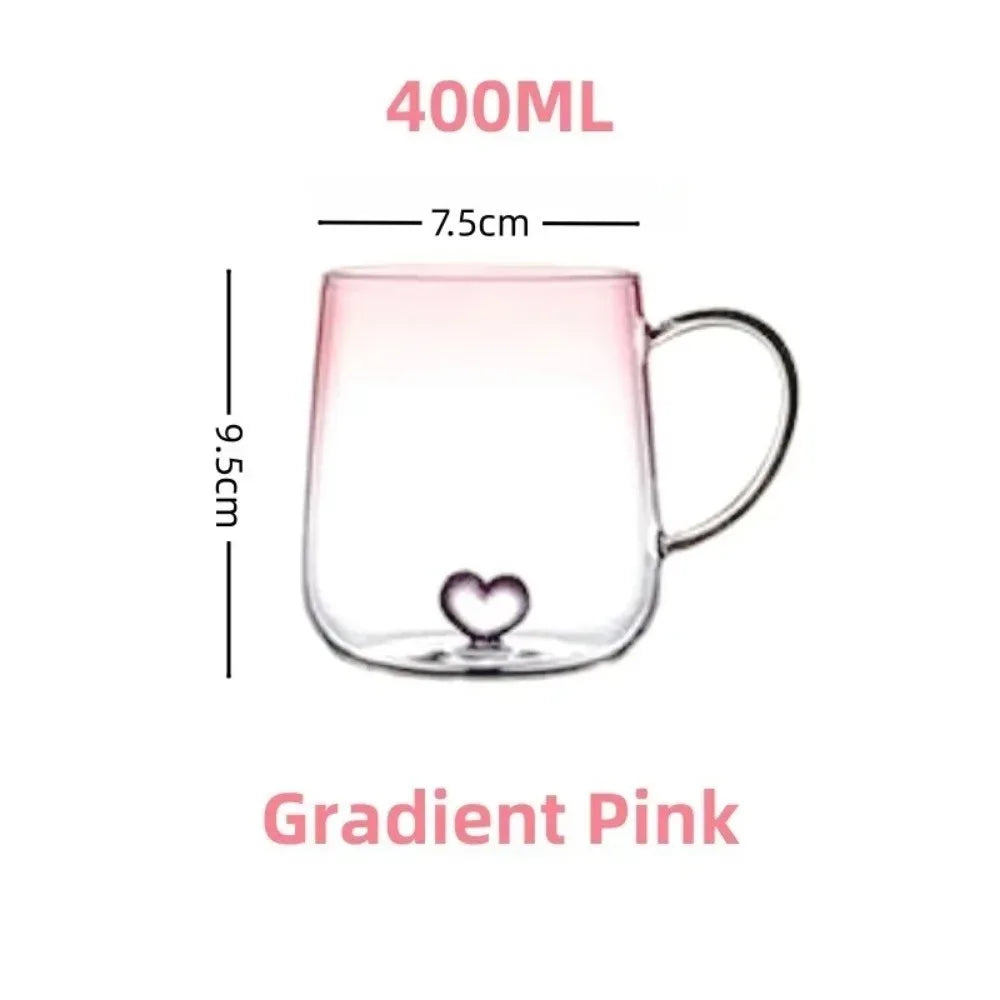 New Transparent Gradient Glass Cup 400mL Large Capacity Glass Coffee Mug 3D Love Heart Couple Pair Cup Kitchen