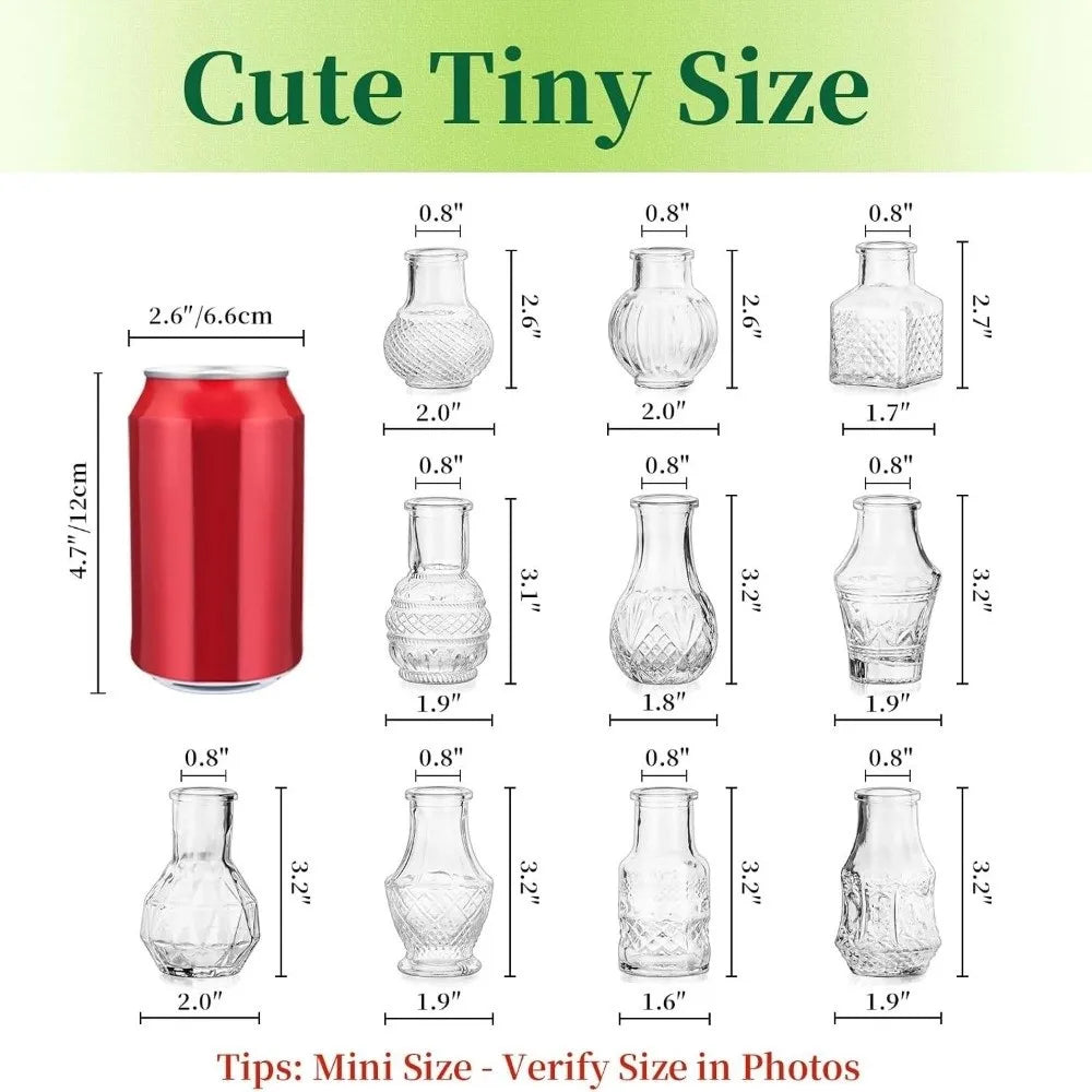10PCS Retro Mini Glass Vase Set – Elegant European Style Decorative