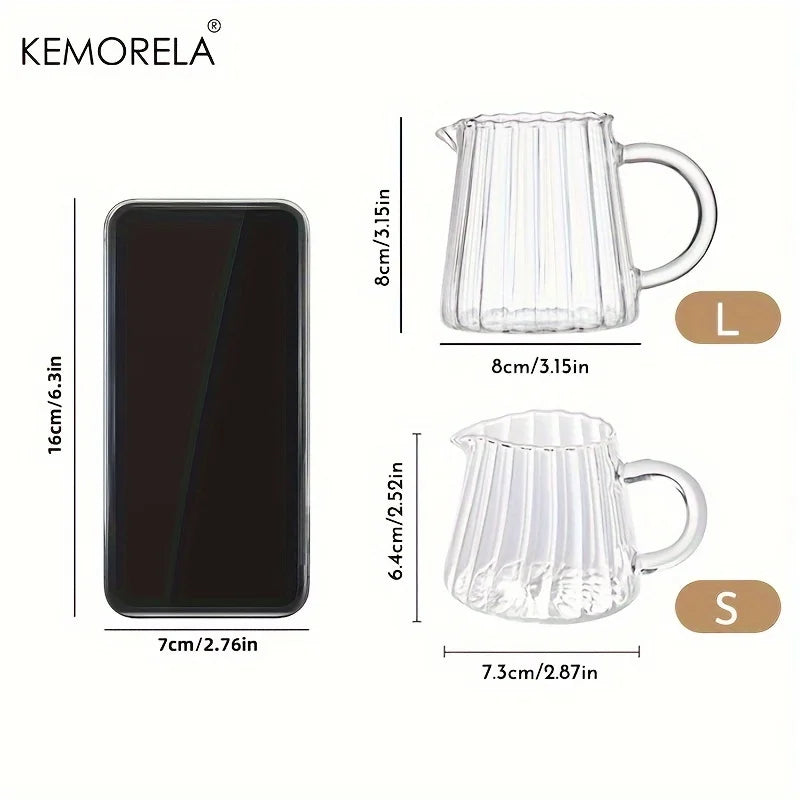 KEMORELA 1PC Retro Striped Glass Mini Coffee Cup Dishwasher-Safe Milk Creamer Measuring Jar for Coffee Extraction