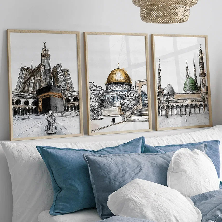 Wall Art Islamic Holy Mosque Scriptures Abstract Hand Canvas Painting Living Room Decoration Posters Print Bedroom Wall Pictures