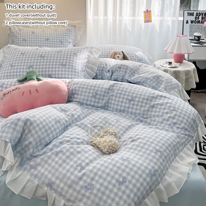 3 Piece duvet cover Set bowknot printting Quilt cover Set comfortable Ruffles Bedding Set Bedspread for All Season