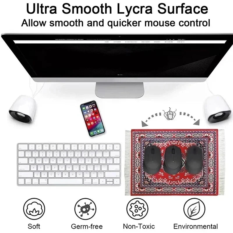 Woven Flower Persian Carpet Small Coaster Retro Style Rubber Non‑Slip Mouse Pad Desk Mat Cheap Wholesale Merchants Computer Mats