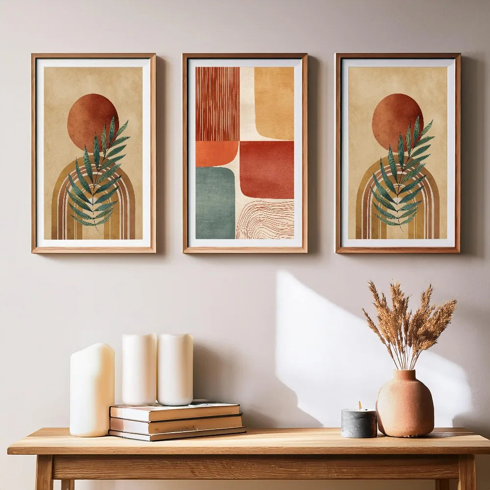 Frameless,Mid-century Modern Bohemian Abstract Wall Art,Terracotta Warriors and Horses Digital Prints,Living Room Home Decor