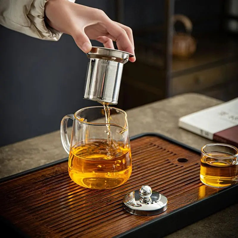 Borosilicate Heat Resistant Clear Teapot Glass Kettle with Removable Infuser, Classic Kung Fu Teaware Set for Tea Ceremony