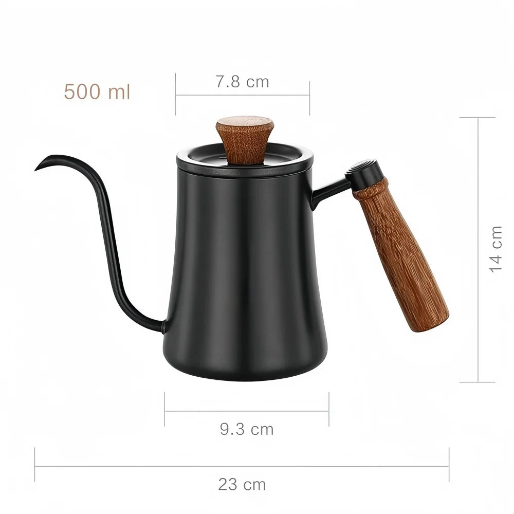 Coffee Pot with Lid Thermometer 304 Stainless Steel Clear Scale Solid Wood Handle High Quality Hand-made Coffee Utensils 500ML